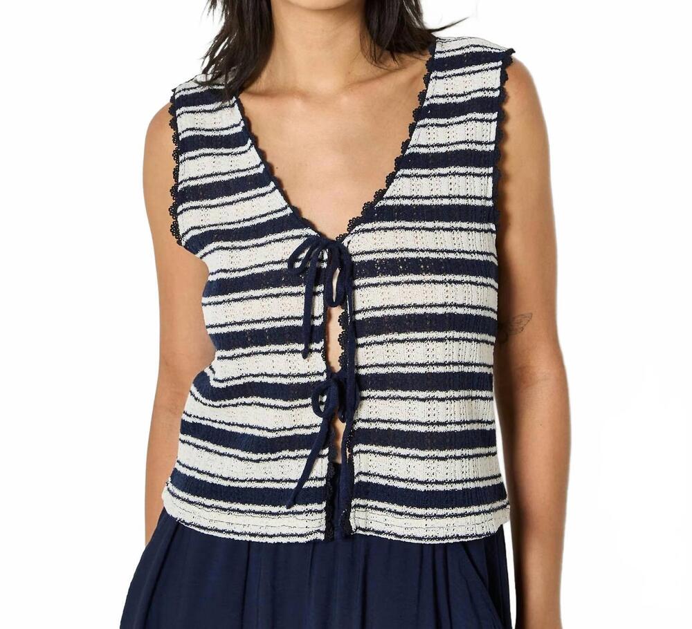 NEW APRICOT women's striped tie sleeveless top in blue